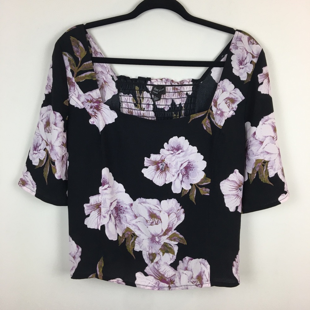 NWT FREE PRESS Black and Purple Floral Crop Top XL